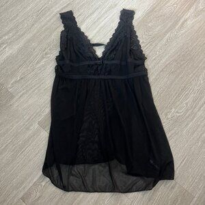 Oh La La Cheri Paris Babydoll Camisole Lingerie 3X/4X Black Lace Mesh Sheer EUC